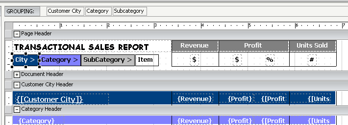 Example of grouping and sorting data in a document