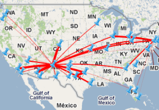 Example of a Map widget with straight lines displayed