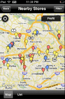 Example of store locations in a 10 mile radius