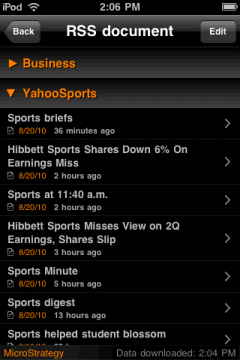Example of formatting an RSS Reader widget designed for the iPhone