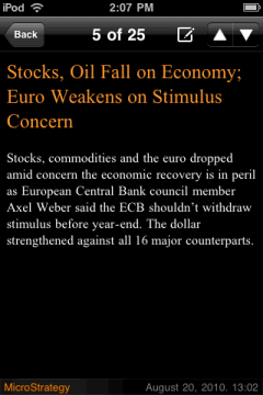 Example of formatting an RSS Reader widget designed for the iPhone